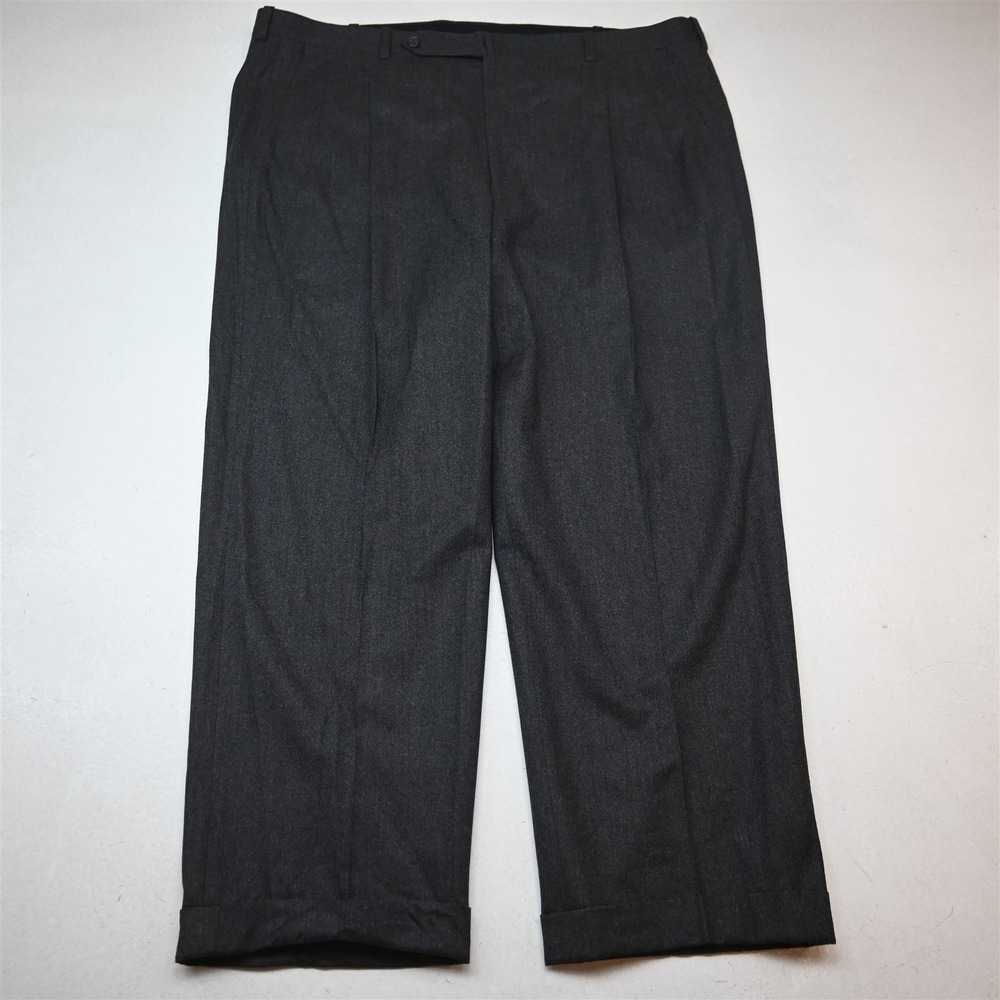 Bespoke 42x30 Gray Flannel Wool Pleated Cuffed Classic Dress Mens Pants